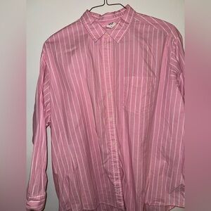 GAP Pink and White Vertical Stripe Button-Down Shirt